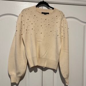 French Connection Cream Sweater with pearl Details